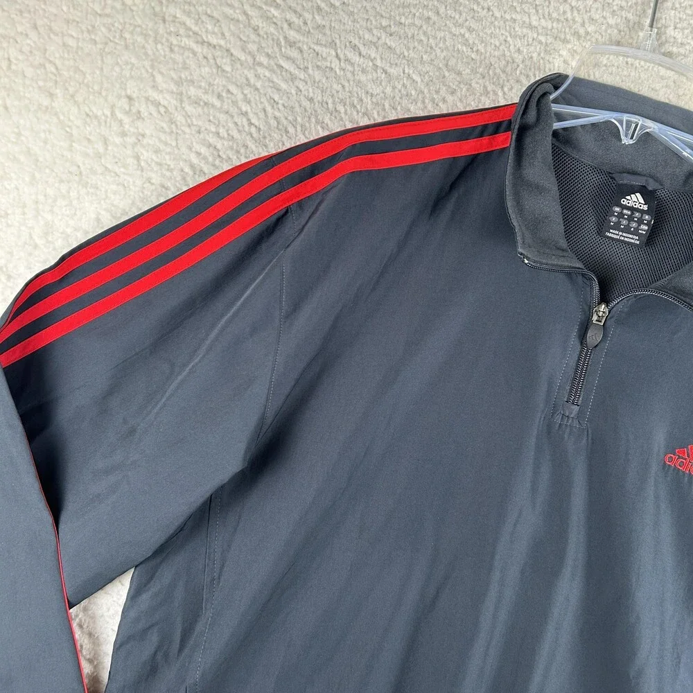 Adidas Jacket Mens Medium 1/4 Zip Windbreaker Pullover 3 Stripes Athletic Y2K